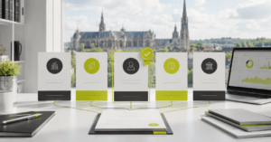 Comparaison de cinq courtiers en rachat de crédits à Évreux, avec une solution recommandée devant la cathédrale d’Évreux.