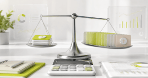 Balance comparant une mensualité réduite avec le coût total d’un rachat de crédits sur une durée plus longue.